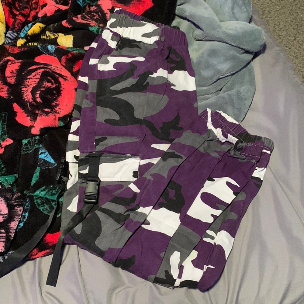shein purple, gray, & black cargos